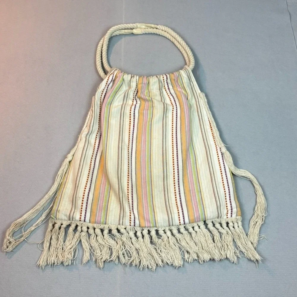Billa Bong Y2K Boho Peasant‎ Hippie Fringe Colorful Beach Handbag Striped Floral